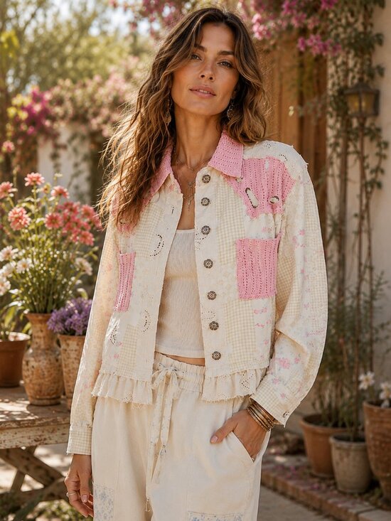 POL Jackets & Blazers - Boho Patchwork Crochet Jacket – Romantic Cottagecore Spring Layering Piece